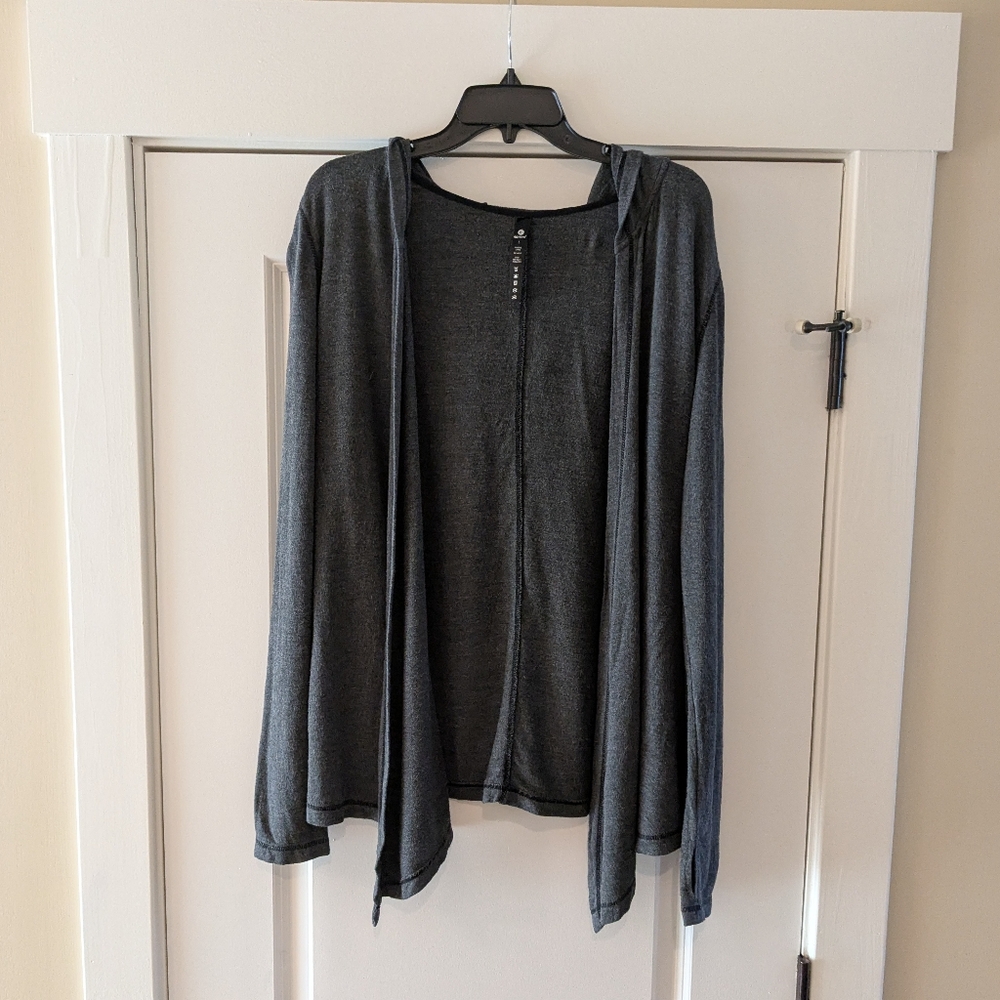 90 Degrees By Reflex Gray Open Front Cardigan Hoodie, Size L